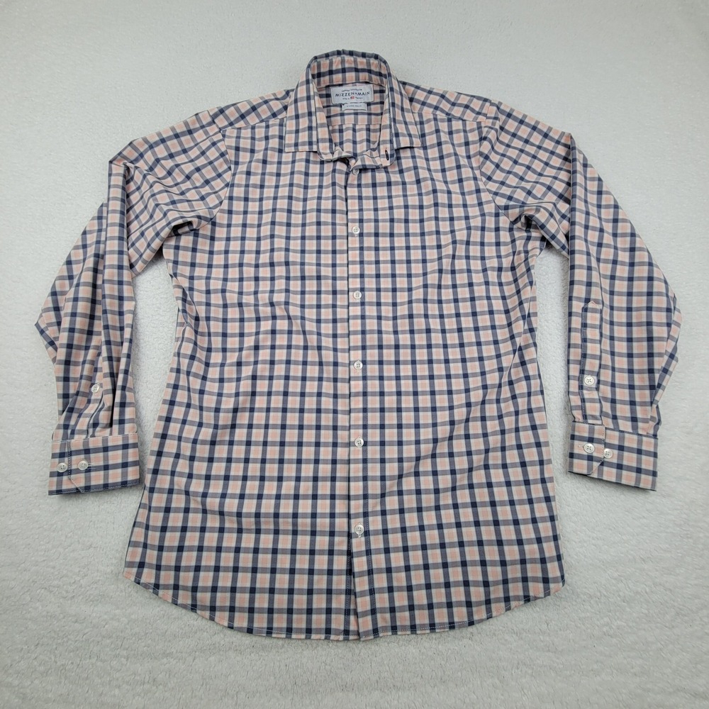 Mizzen + Main‎ Button Up Shirt Mens XL Trim Fit Plaid Stretch Poly Blend *READ